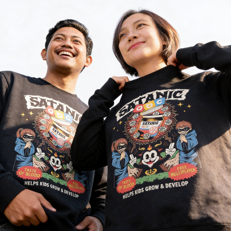 Sweater Satanic ABC Crewneck Sweatshirt Bahan Cotton Fleece | Unisex Casual Crewneck | Ready Stock L