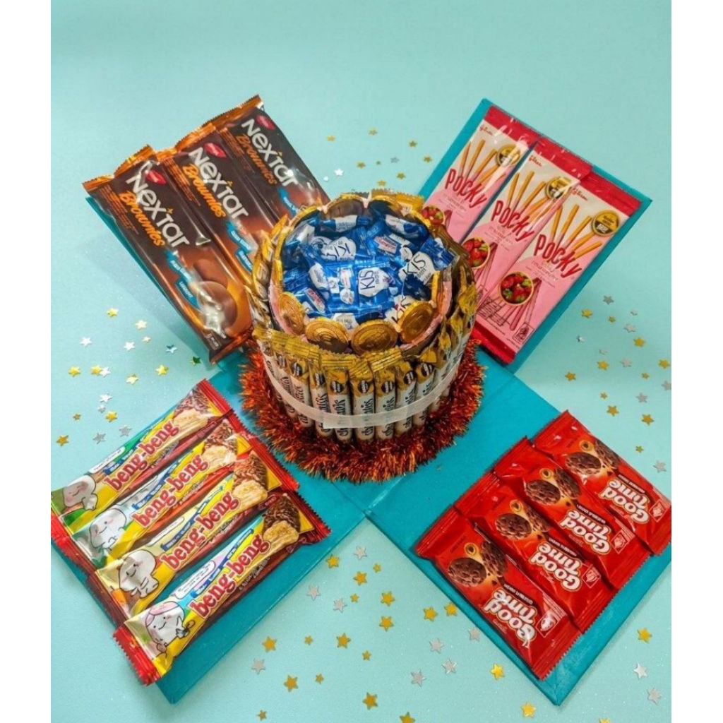 Snack Explosion Box tower snack Kado Ulang Tahun  Hampers Wisuda Unik & Aesthetic
