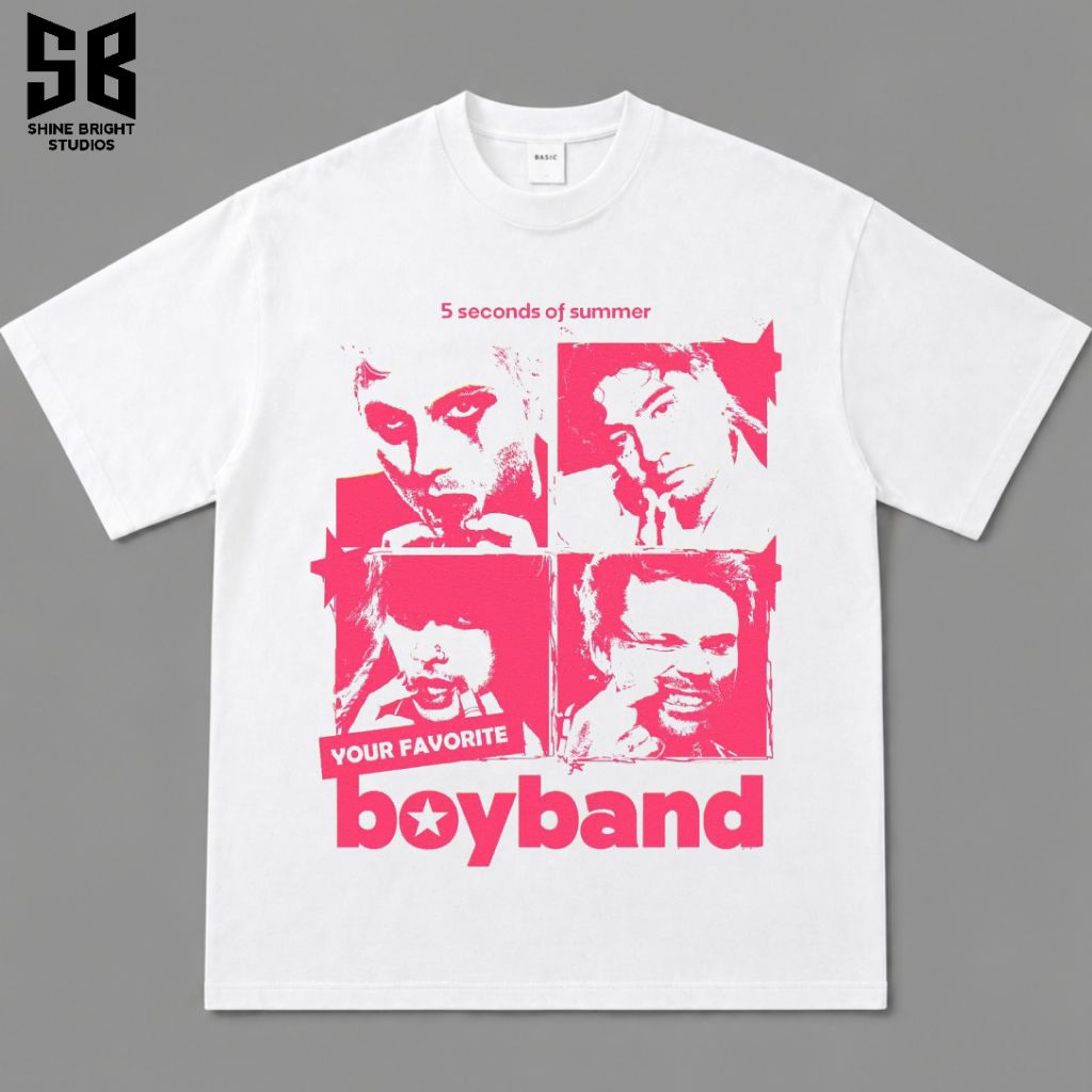 KAOS BAJU OVERSIZE 5 SECONDS OF SUMMER PINK | T-SHIRT OVERSIZE PUTIH STYLE Y2K VINTAGE BOOTLEG | BAN