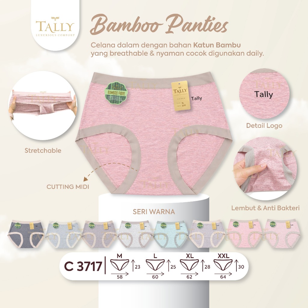 CD TALLY Katun Bambu Size L-XXL BB 50-85kg - Celana Dalam Wanita - Celana Dalam Katun Highwaist -