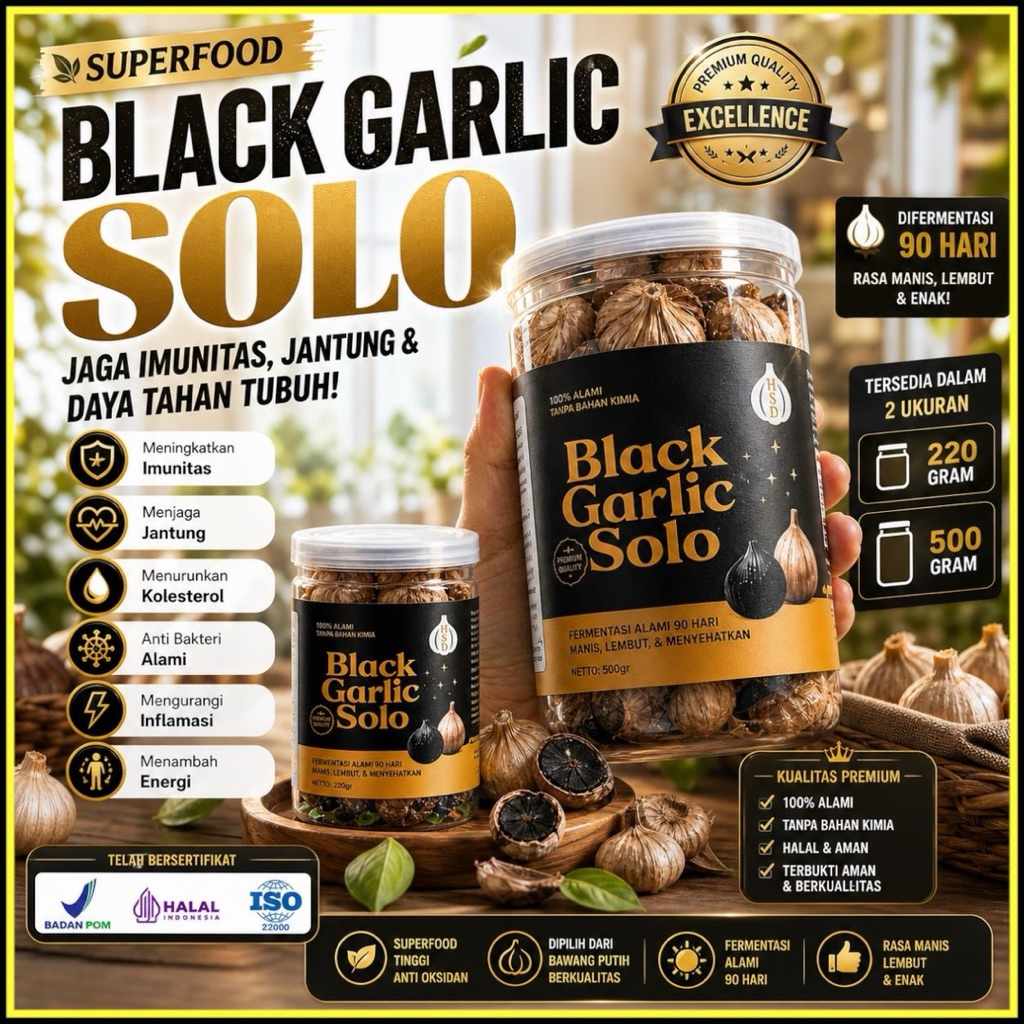 Bawang Tunggal Hitam / Bawang Hitam HSD / Solo Black Garlic / Black Garlic / Bawang Fermentasi / Baw