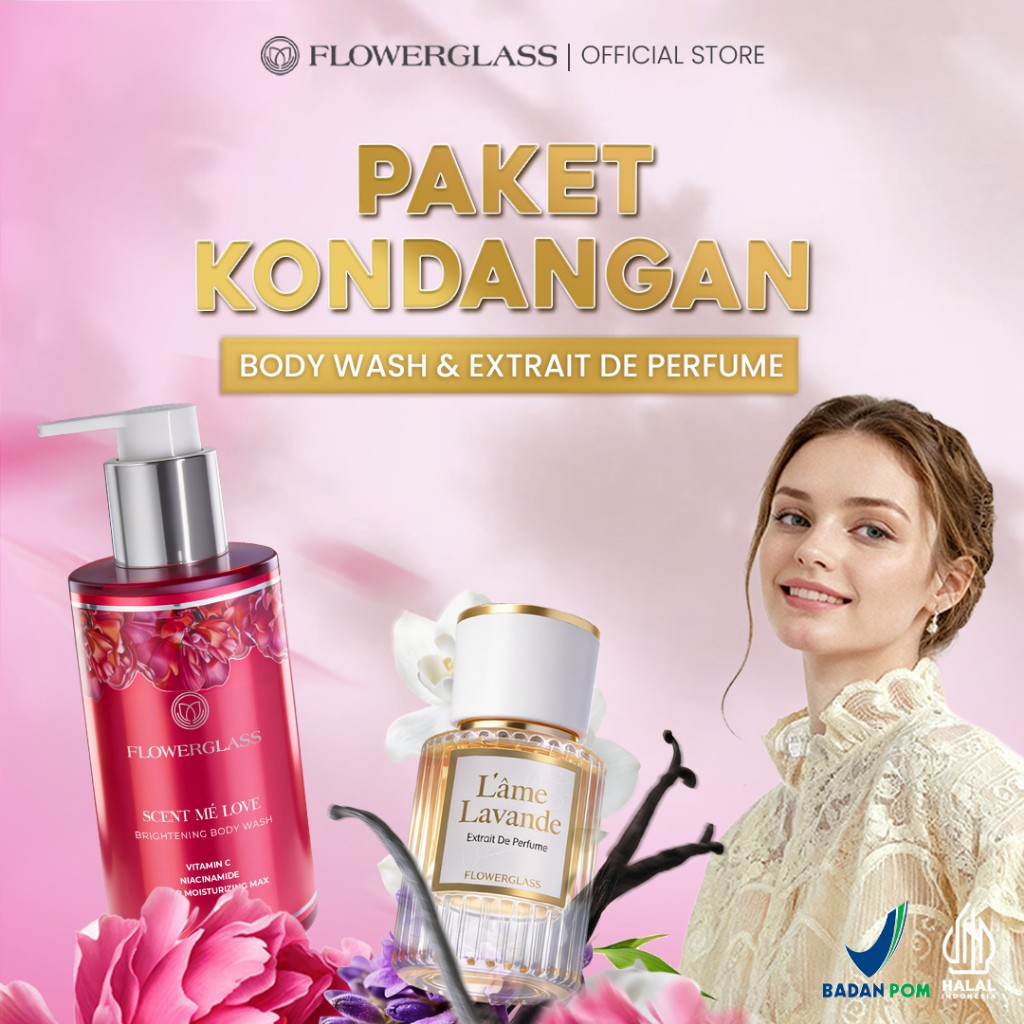 Flowerglass Paket Kondangan Body Wash La Vie En Rose + Parfum Noir de Rose | Parfume tahan lama