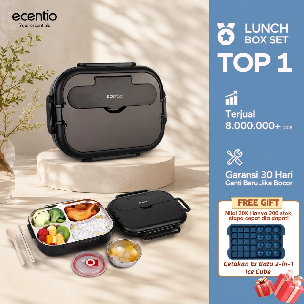 [Versi 2.0] ecentio lunch box stainless 304 1000ml kotak makan anti tumpah tempat bekal makan tempat