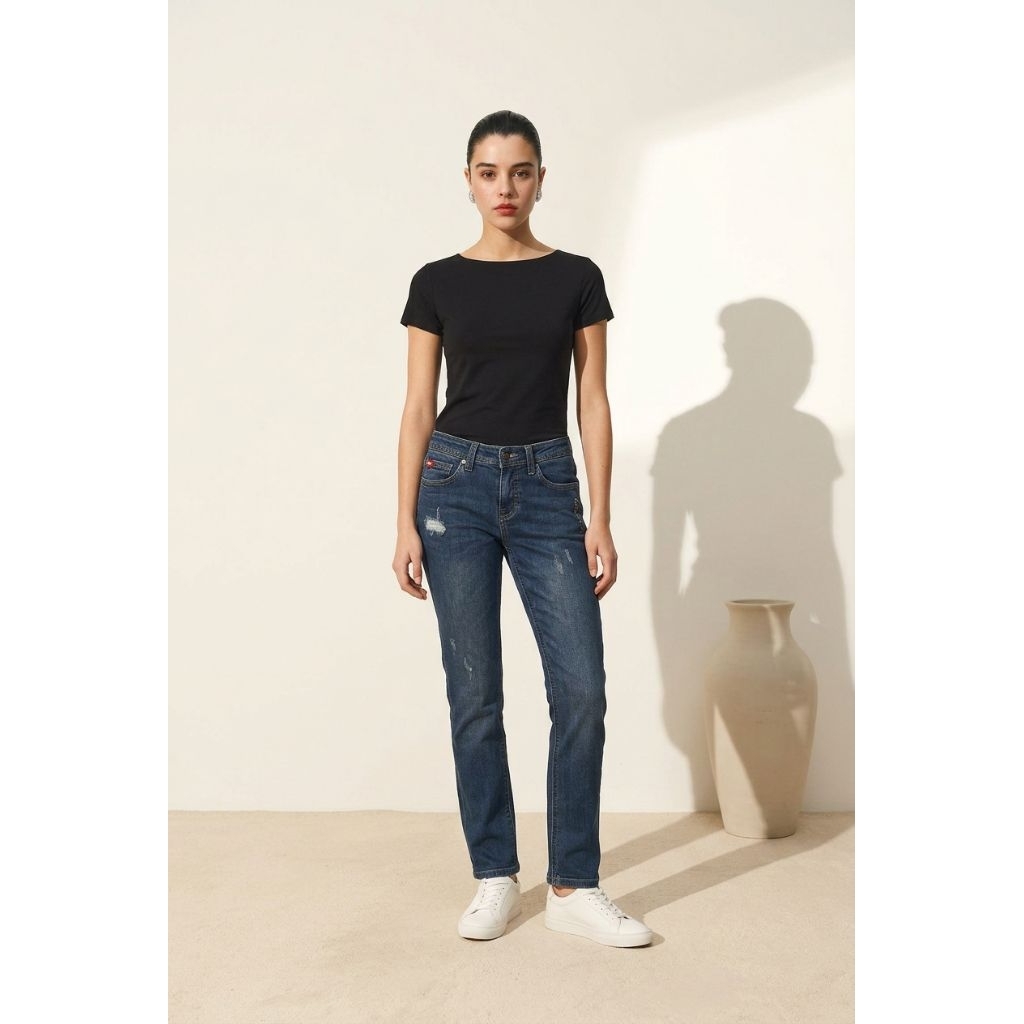 Lee Cooper Original Celana Jeans Wanita Ripped Denim Stretch Premium