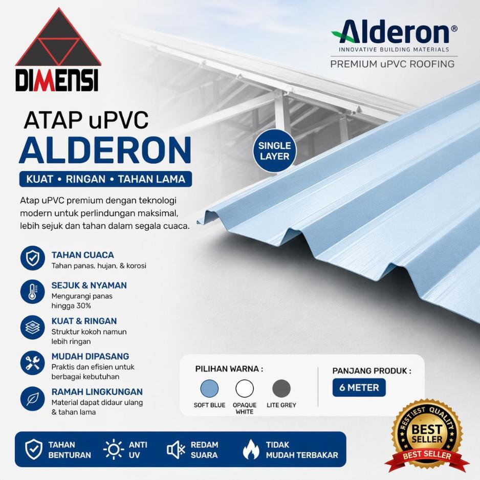 Dimensi Metalindo - Atap uPVC ALDERON Single layer Berbagai macam jenis & warna
