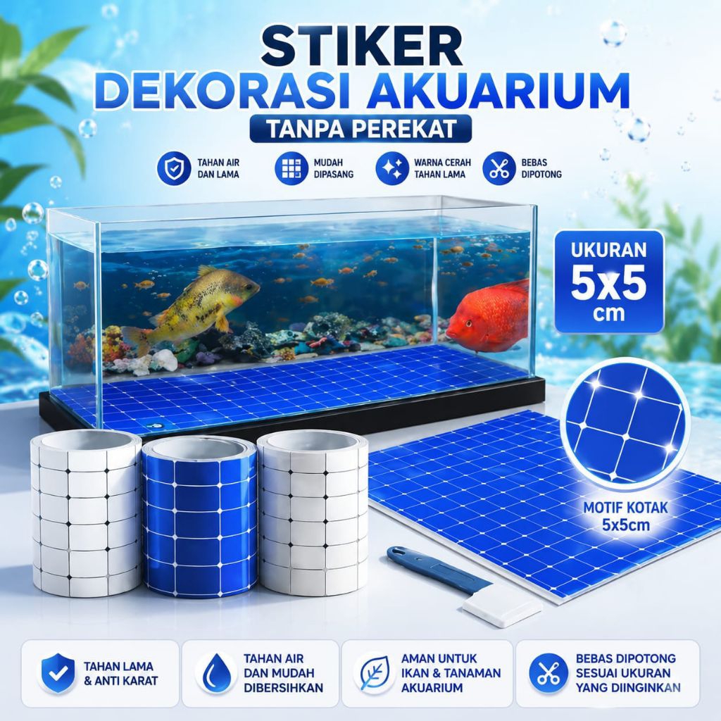 DEKORASI AQUARIUM STIKER BACKGROUND MOTIF KOTAK 5X5 CM PER 1 METER