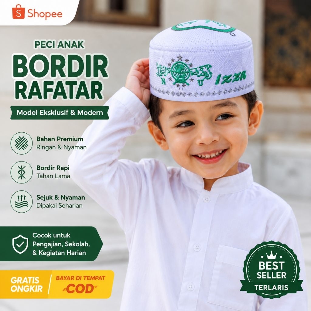 Peci Nama Anak Laki Laki Warna Putih Logo Nu Riquest Bordir Nama Peci Anak Putih Nu Anak Tk Sd Mi Fr