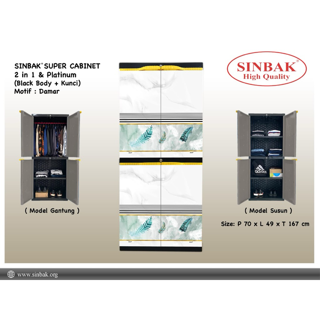 lemari plastik tanpa kaca sinbak super cabinet 2in1susun 4