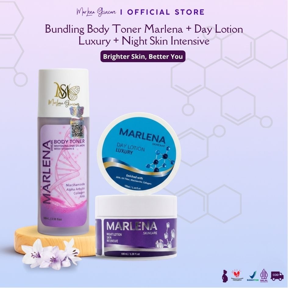 Marlena Skincare [Paket Mencerahkan Badan] Body toner AHA + Milky Pot Luxury Day Lotion & Night Loti