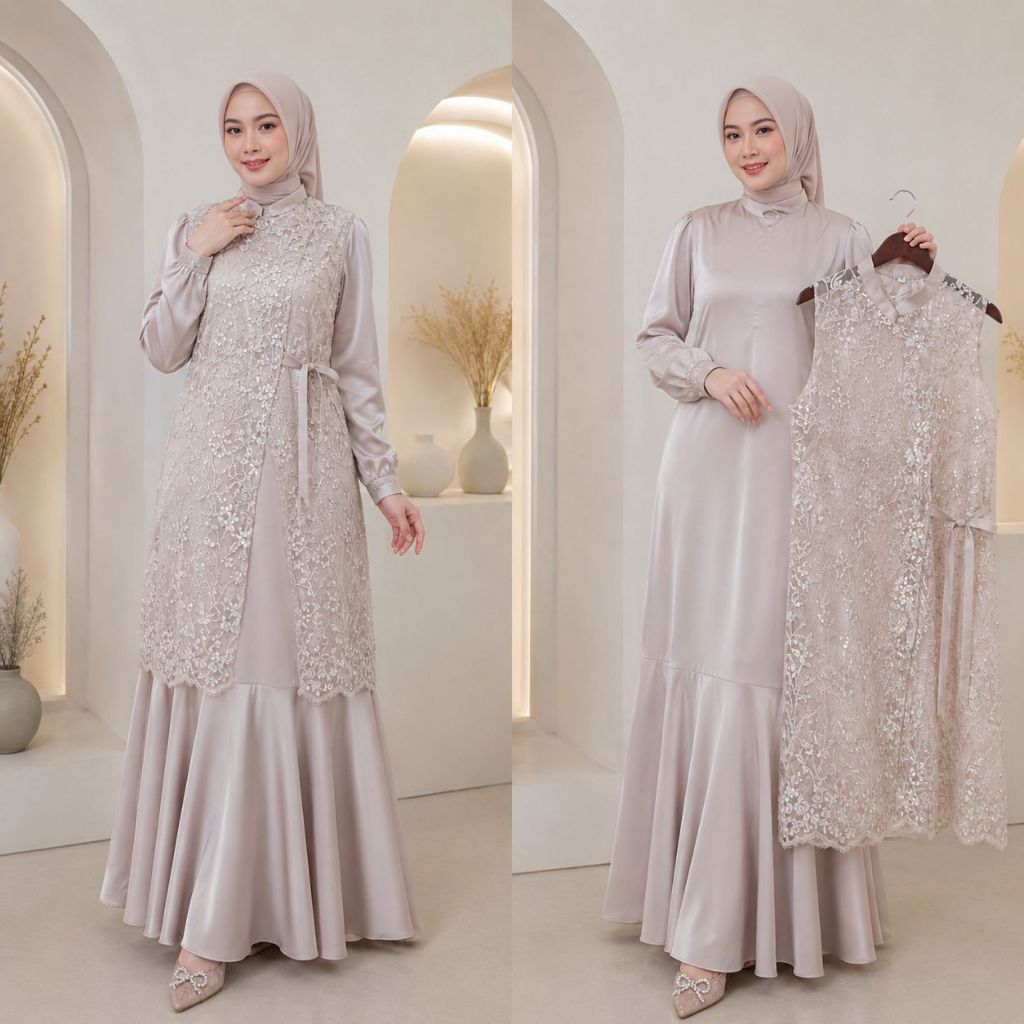 Gamis Brokat Pesta Mewah Elegan Vania Dress BP M L XL XXL XXXL Bahan Velvet Plus Brukat Mix Payet Dr