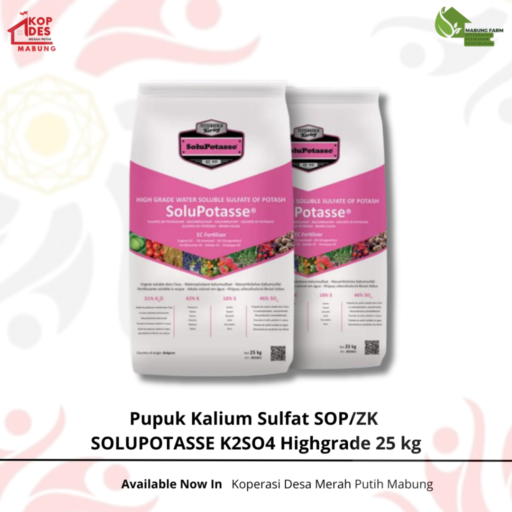 Pupuk Kalium Sulfat SOP/ZK SOLUPOTASSE K2SO4 Highgrade 25 kg