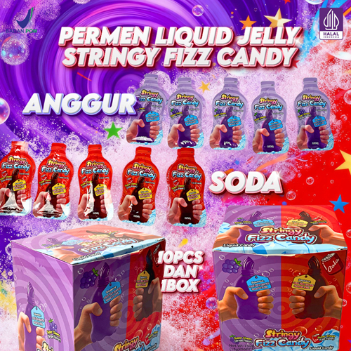 1 Box Squizzy Liquid Candy Stringy Fizz Candy - Permen Serat Elastis Sensasi Nikmati Ledakan Rasa Bu