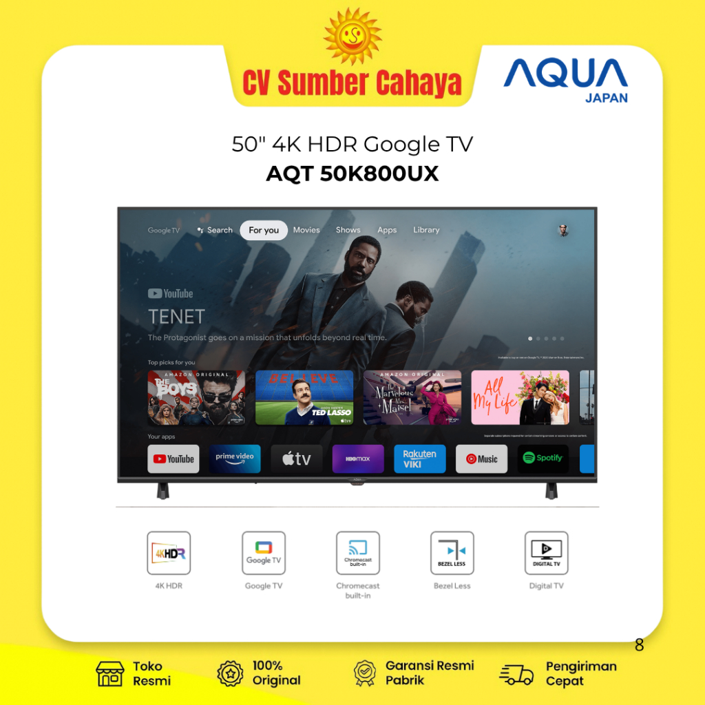 AQUA Japan LED Smart Google TV 50" 4K UHD HDR Smart TV AQT 50K800UX 50K800 50K
