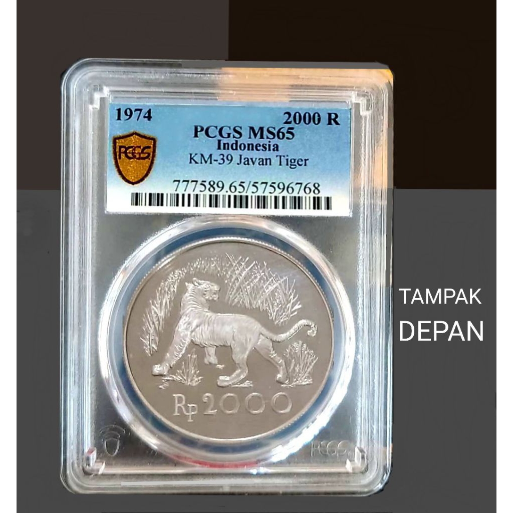 Koin Perak Indonesia 2000 Rupiah 1974 WWF Macan PCGS MS65 - 25,31 gr