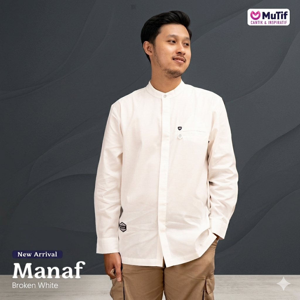 Mutif Koko Dewasa Manaf Broken White Baju Koko Pria Lengan Panjang