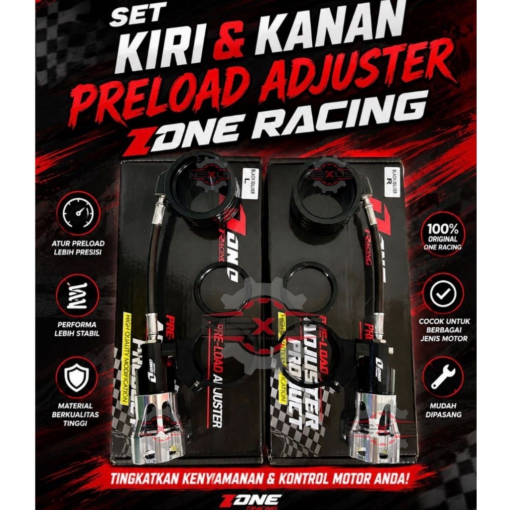 One Racing Preload Adjuster Shockbreaker set kiri & kanan tabung atas/ tabung bawah Universal setela