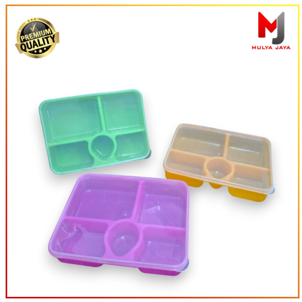 Mulya Jaya Lusinan (12Pcs) Tepak Makan Anak Plastik Sekat 5 / Lunch Box Plastik / Kotak Bekal Anak