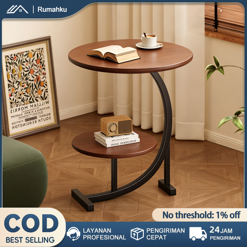 COD  Meja Kopi Seluler Meja Samping Sofa Dengan Roda meja sudut seluler Rak Penyimpanan Dua Lapis Ra