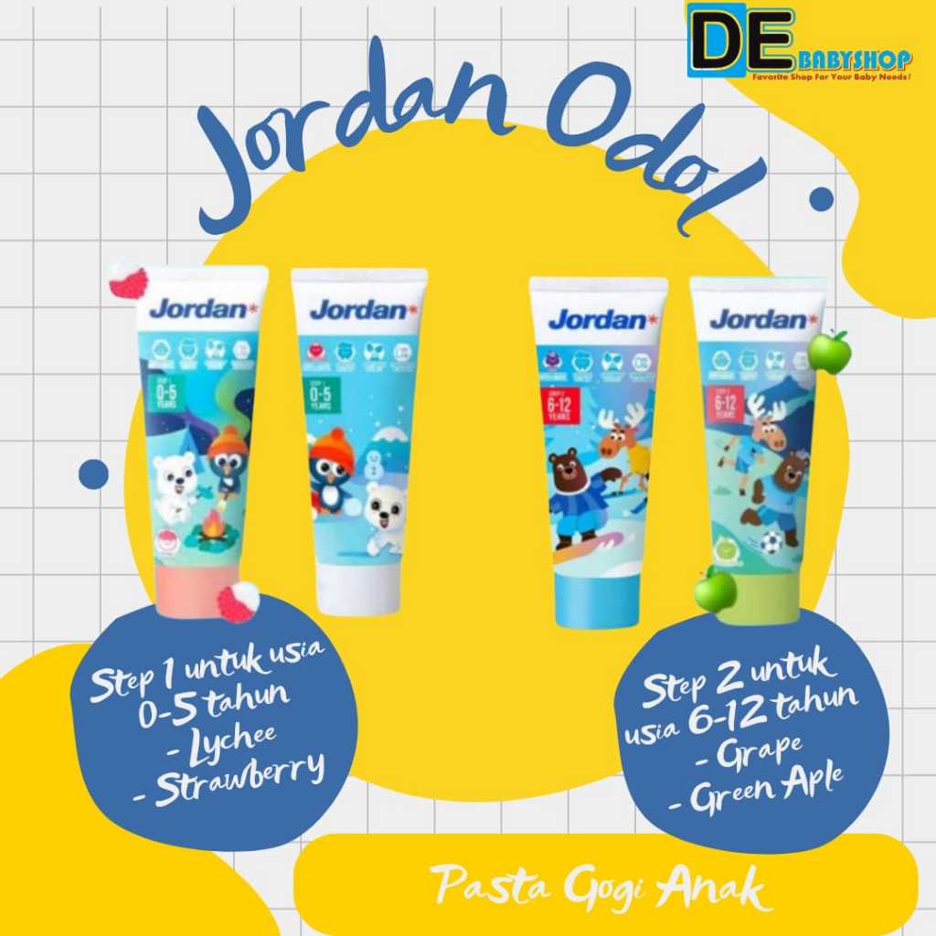 Jordan Toothpaste Odol Step 1 & step 2 Usia 0-5 Tahun / 6-12 tahun - Jordan Odol Bayi - Jordan Pasta