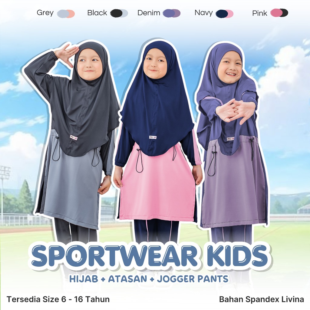 Setelan Olahraga & Renang Anak Perempuan SD SMP Baju Olahraga Sekolah Muslimah Syari Lari Senam