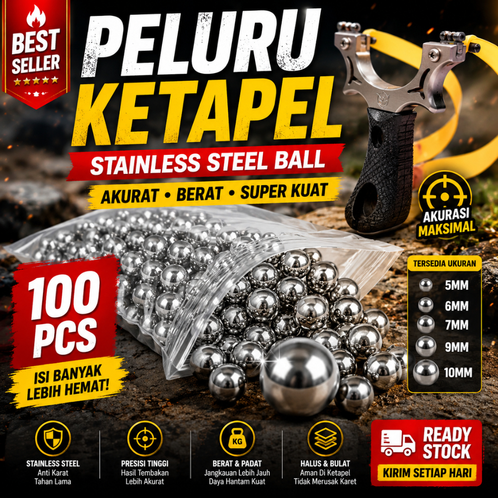 Peluru Ketapel Stainless Steel Ball 100 PCS Bola Besi Ketapel Ammo Bearing Slingshot 5mm 6mm 7mm 9mm