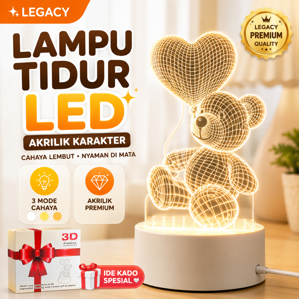 Lampu Tidur LED Akrilik Karakter Legacy 3 Mode Lampu Kamar Estetik Dekor Meja Night Lamp