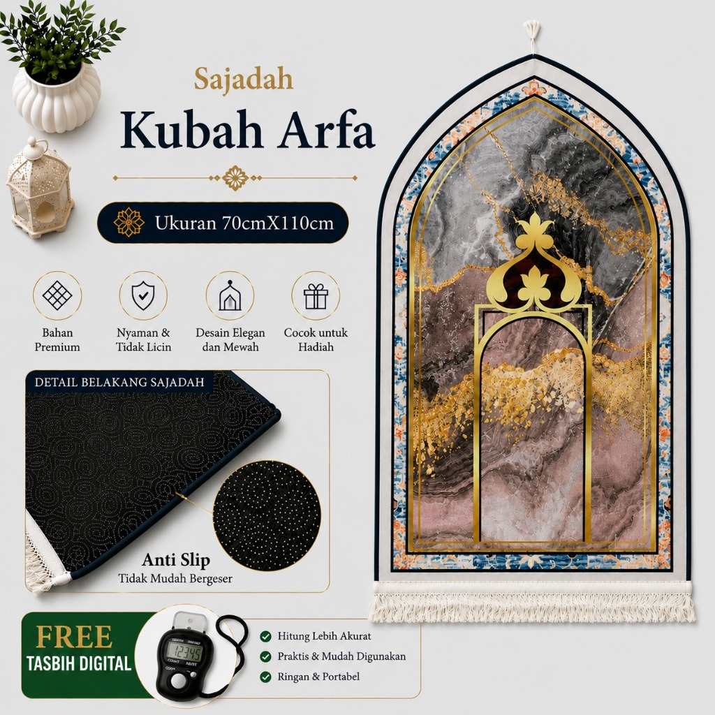 ALFAUZI - Sajadah Kubah Busa Tebal Anti Slip Sajadah Dewasa Turki Premium FREE TASBIH DIGITAL