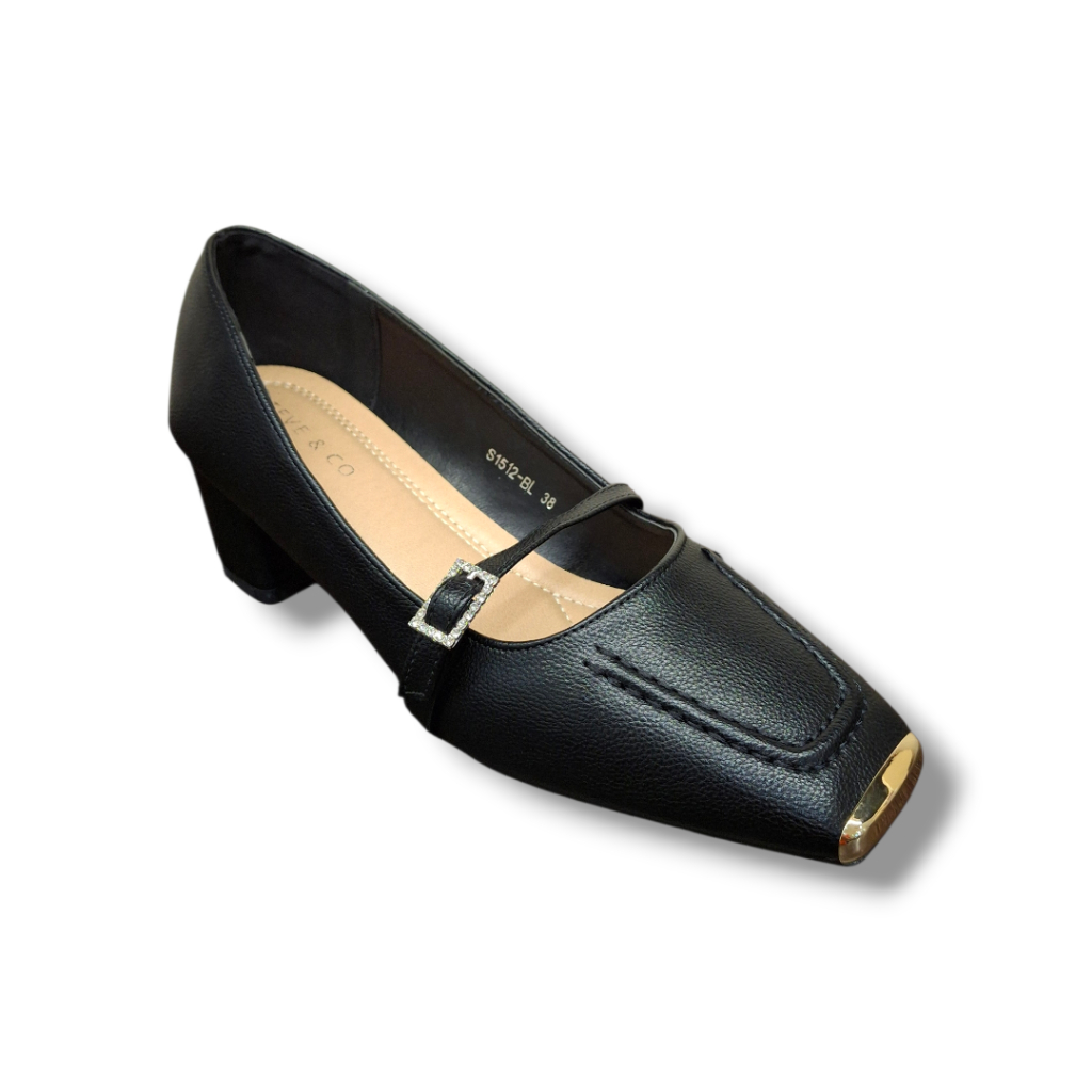 STEVE & CO S1512 Sepatu Pantofel Wanita Warna Black Hak 5cm