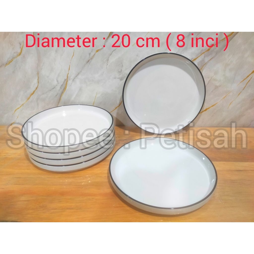 Piring Pizza Keramik Lis Hitam 8 inci / Piring Cafe Aesthetic / Piring Pizza / Piring Steak / Piring