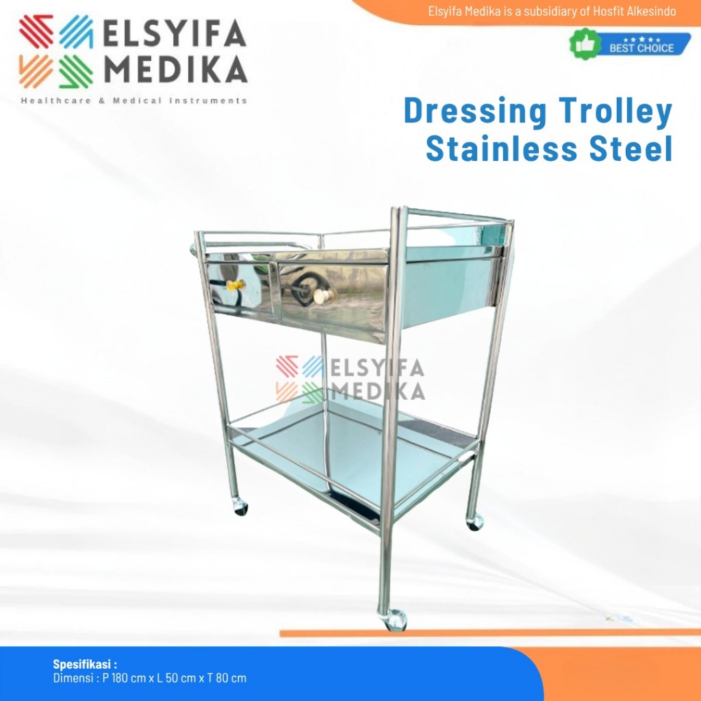 Dressing Trolley dengan 2 Laci Stainless Steel - Dressing Trolley Rumah Sakit