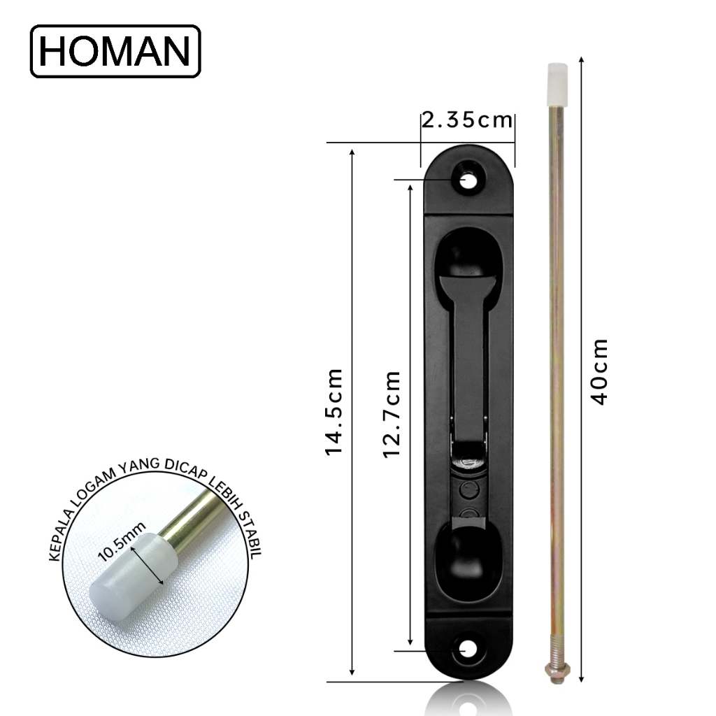Flush bolt Homan Selot Pintu Baut kepala datar Paduan aluminium Grendel tanam 40cm