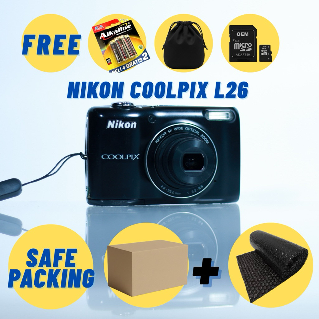 Digicam Kamera Pocket Nikon Coolpix L26 full set siap pakai