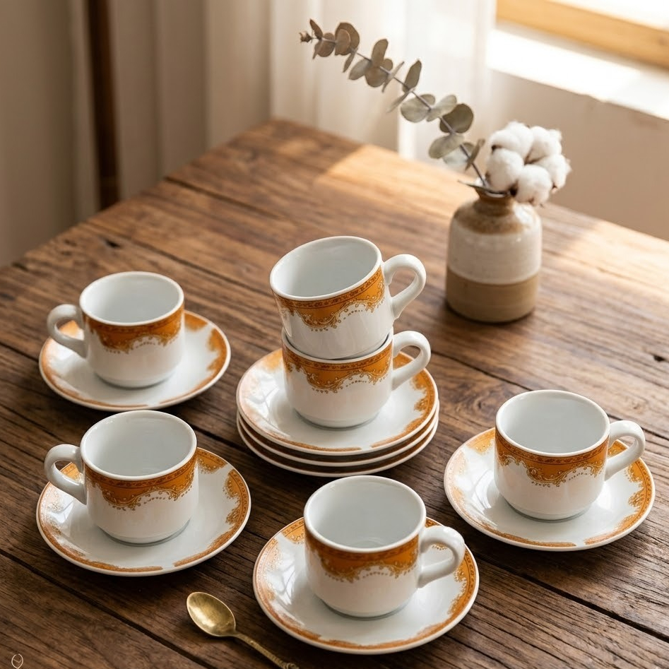 6set cangkir teh kramik mahkota / cangkir piring kramik / cangkir kopi set / gelas kramik