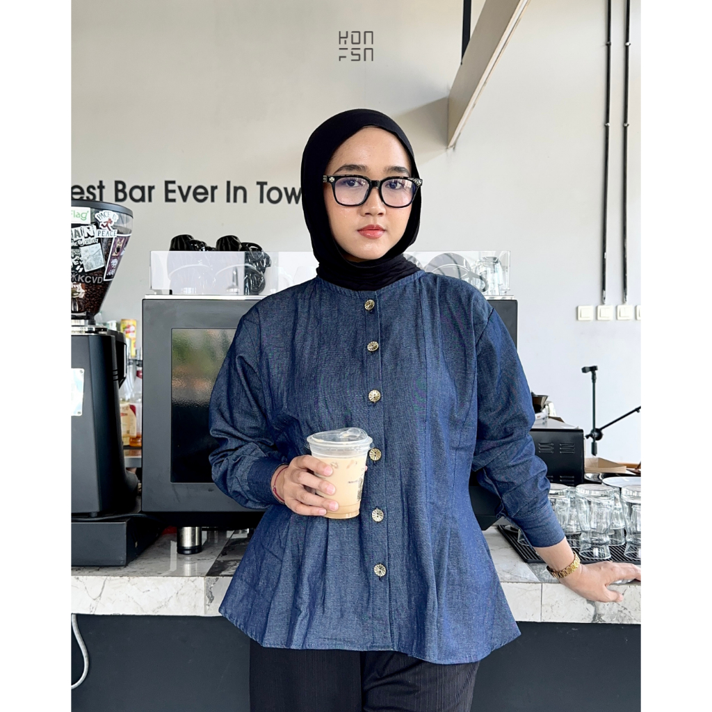 Kaluna Blouse - Atasan Wnita Blus & Kemeja Denim Premium | Atasan Lengan Panjang Kemeja Denim Wanita