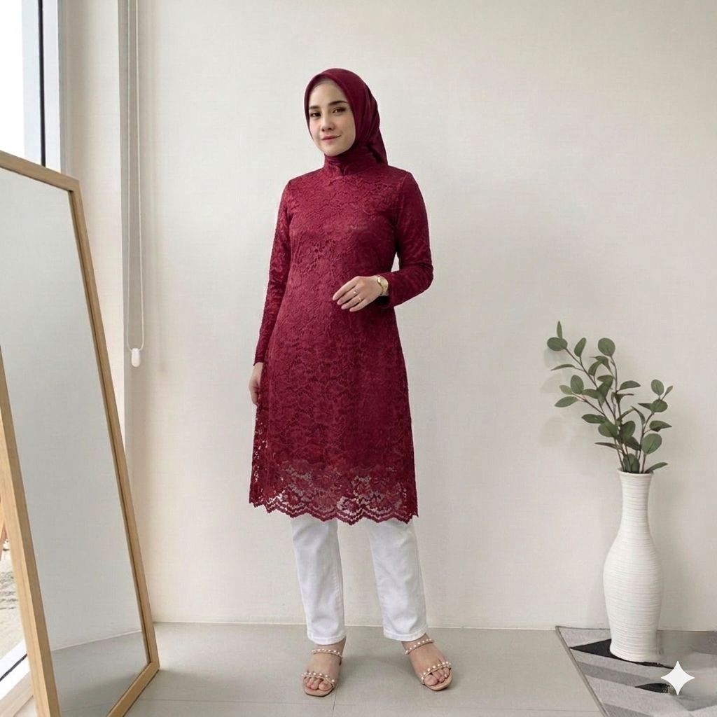 Kebaya Tunik Brokat Premium - Kebaya Kurung Brokat - Kebaya Pesta - Kebaya Wanita Model Tunik
