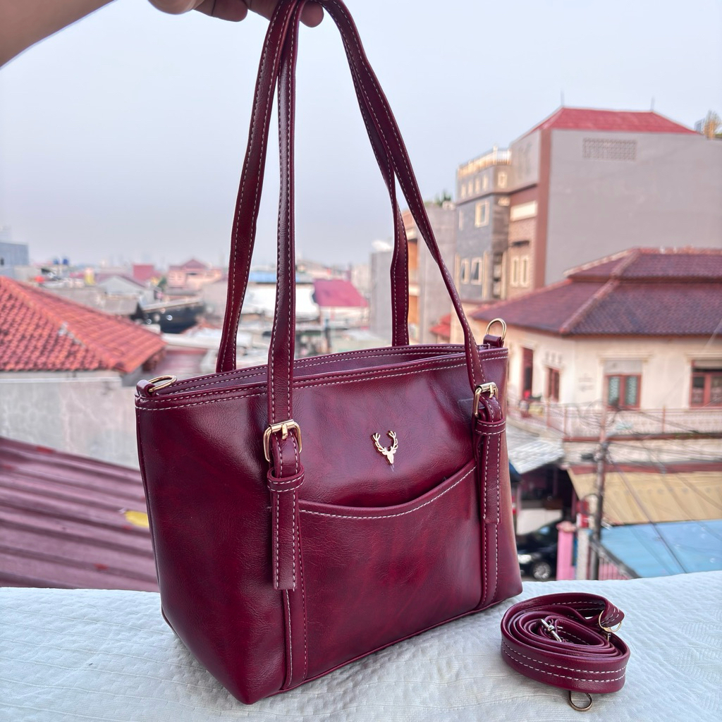 Alfaza tas wanita shoulderbag  kulit sintetis tali gesper
