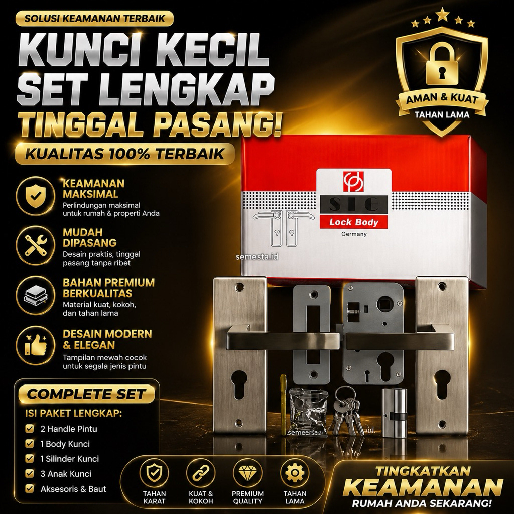 Handle Gagang Kunci Pintu Kecil Set Soligen SLG Putih Minimalis | Kunci Pintu Rumah Set Minimalis | 