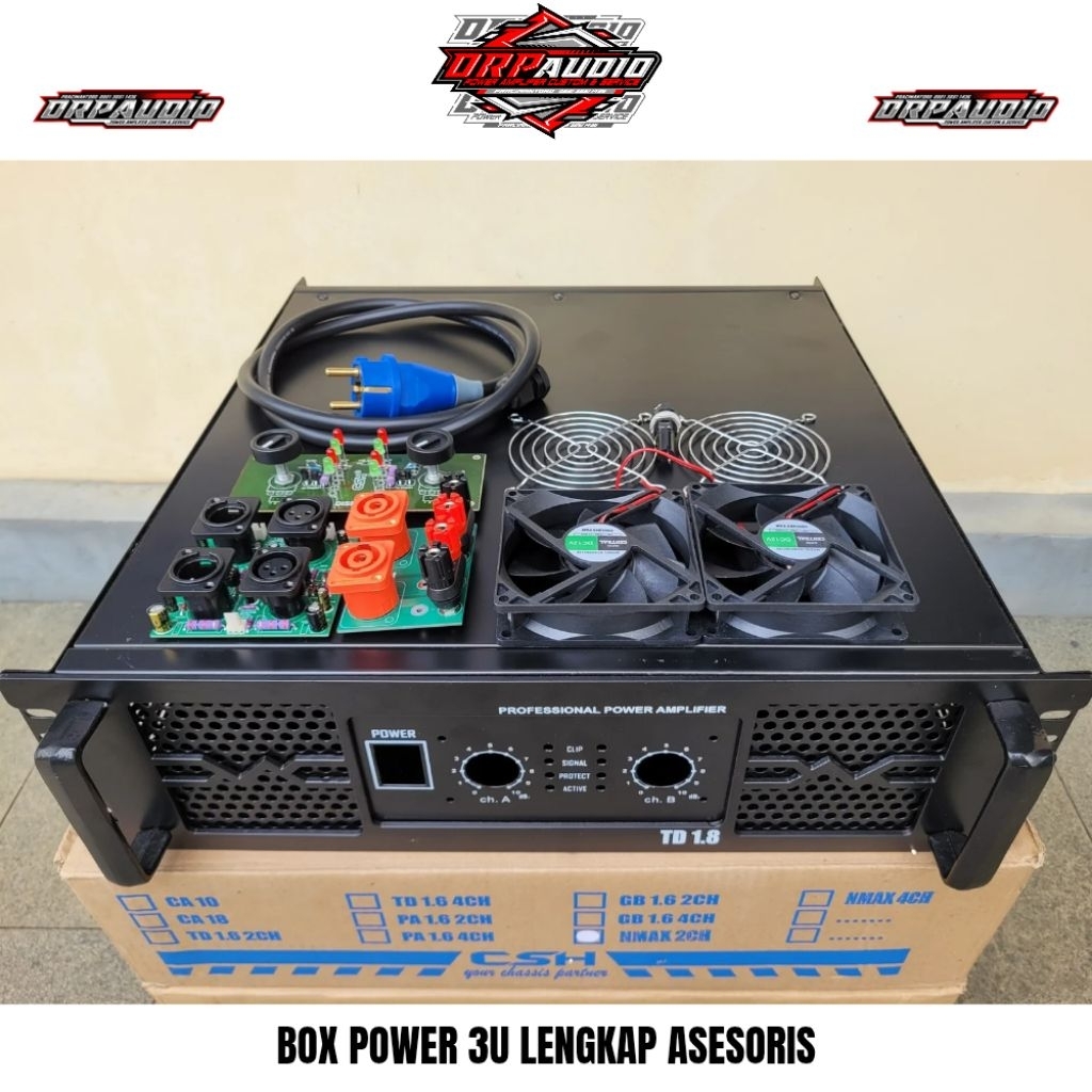 Box Power Amplifer Rakitan 3u Model TD 1.8 Csh Warna Hitam Bahan Super Tebal Lengkap Asesoris