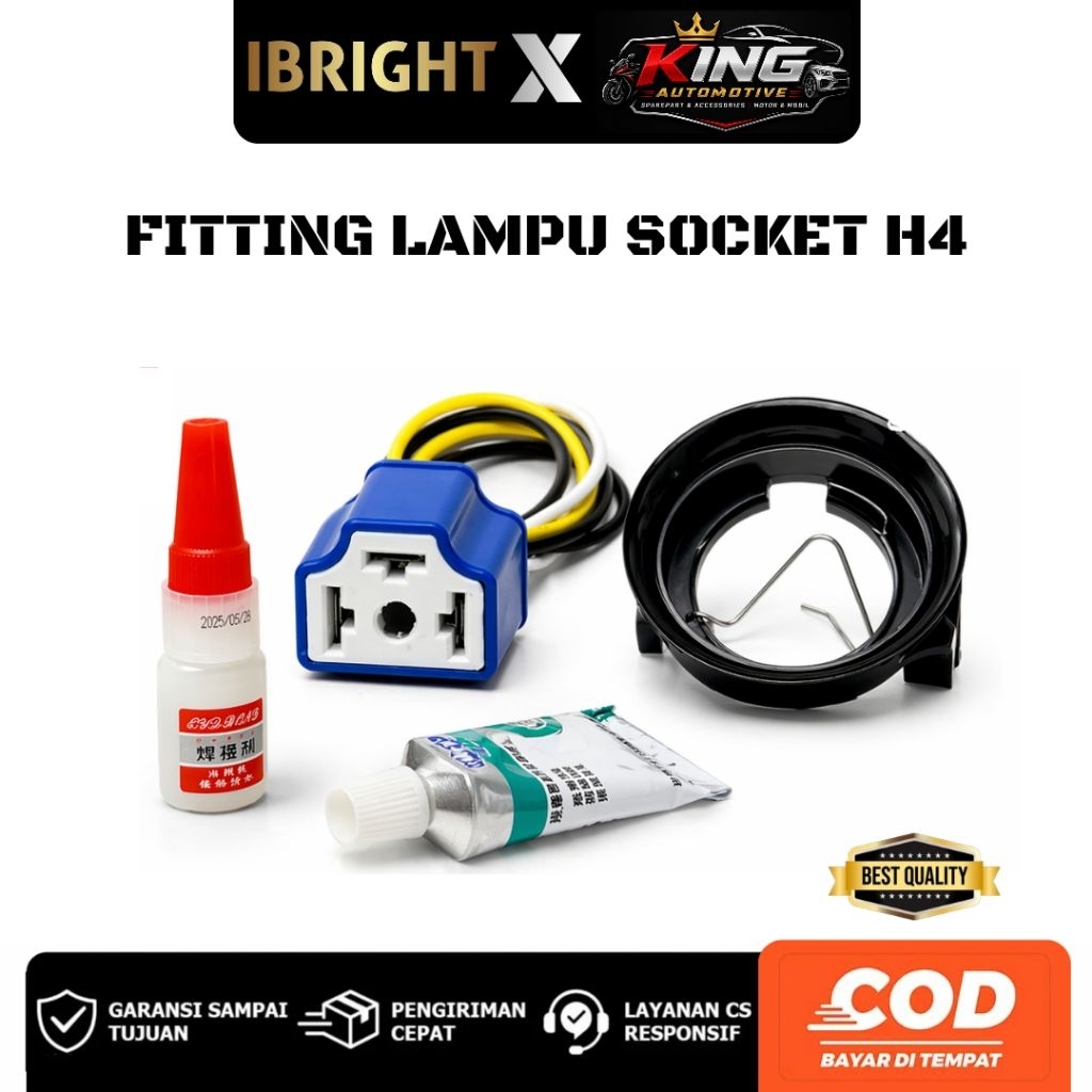 IBRIGHT Fitting Lampu Depan Socket H4 - XZB Fitting Lampu Socket H4 Motor & Mobil
