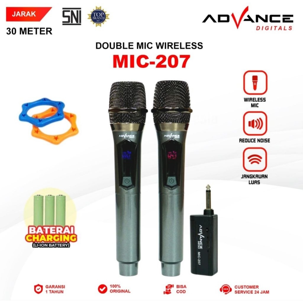 Mic Wireless Advance MIC-207 Double Mic bisa Recharger/Mic Advance MIC207 ORIGINAL