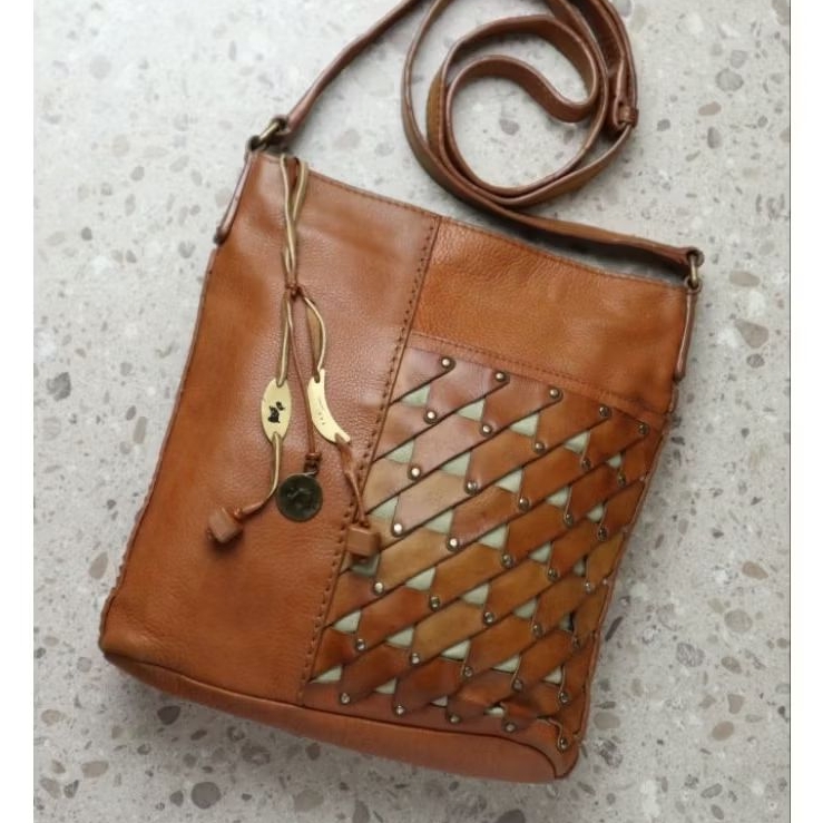 ALS-129 Radley London Sling Bag Kulit Asli Tas Selempang Wanita Vintage Anyam Crossbody Bag Brown