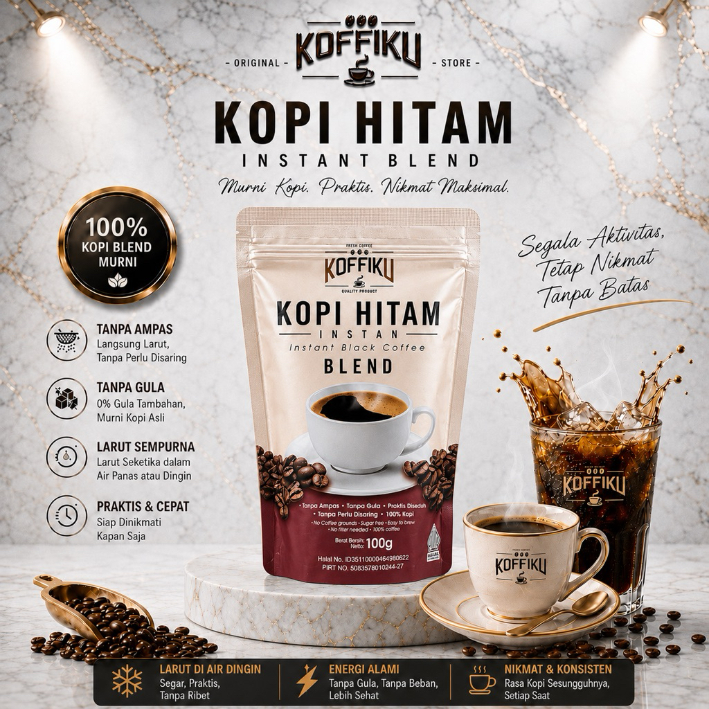 KOFFIKU BLEND Kopi hitam instan tanpa ampas bebas gula spray dried 100gram