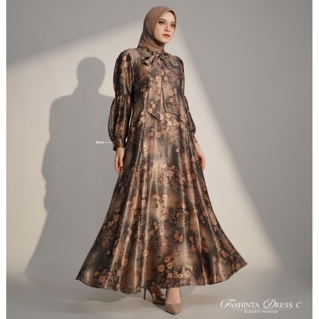 Nadheera Luxury - Fashinta Dress C Gamis Silk Motif Bunga Mewah Silk Premium