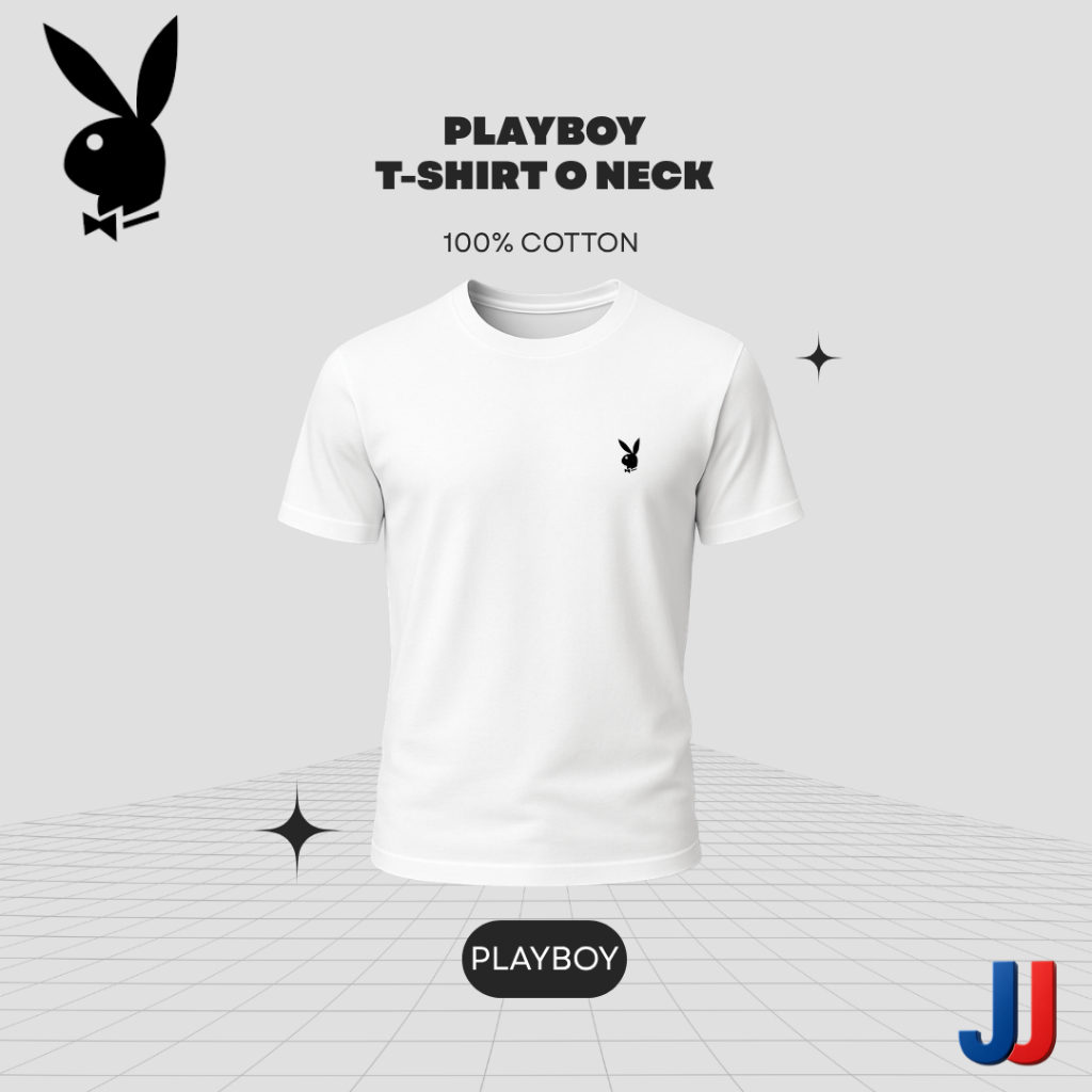 Kaos Putih Polos Playboy Sporty Pria Kerah Bulat Katun Premium
