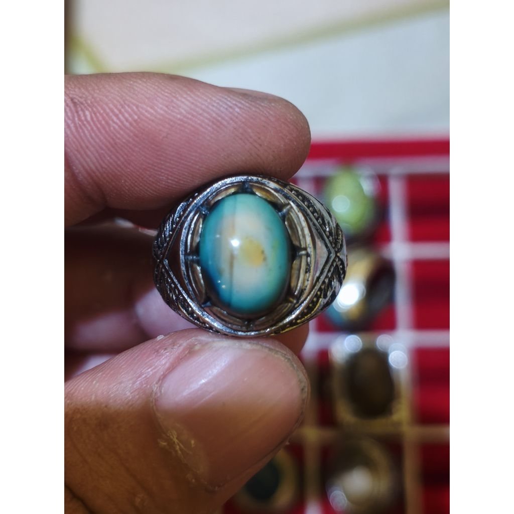 Cincin Batu Akik Pancawarna Motif Puser