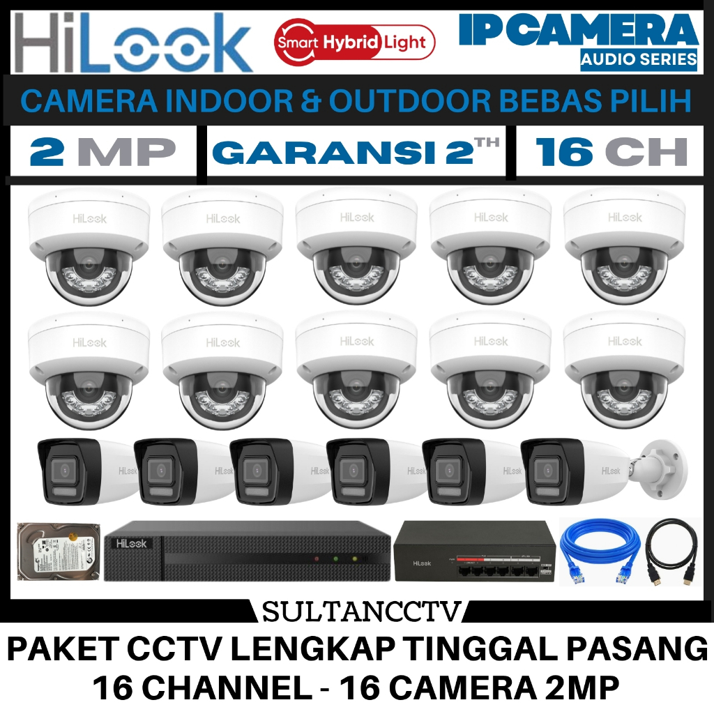 Paket Cctv Hilook 16 Channel 16 Kamera 2mp Ip Camera Smart Hybrid Light Audio Series Komplit Pantau 