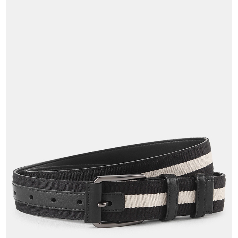 Urban State - Avenue Pin Buckle Canvas Top Grain Leather Belt - Black