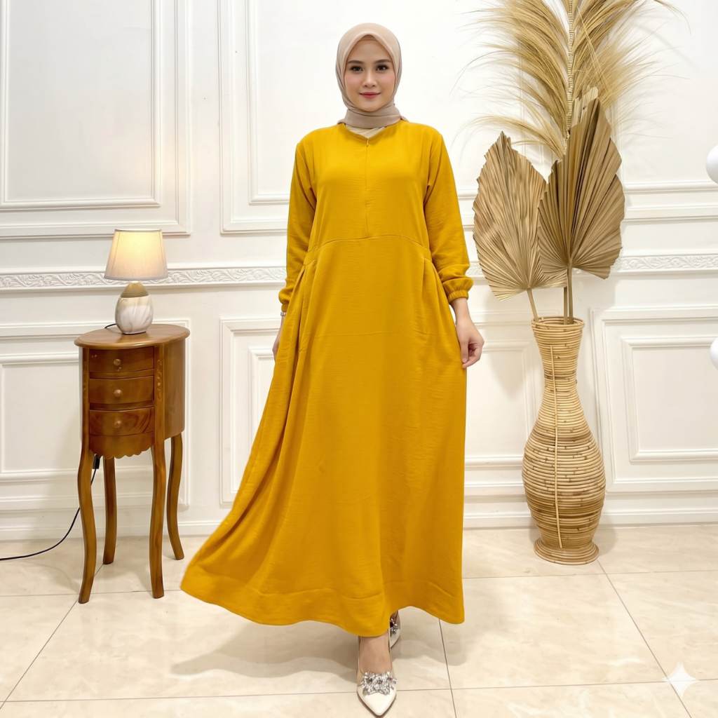 Baju Gamis Wanita Polos Crinkle Airflow Jumbo LD 120 Busui Lengan Panjang