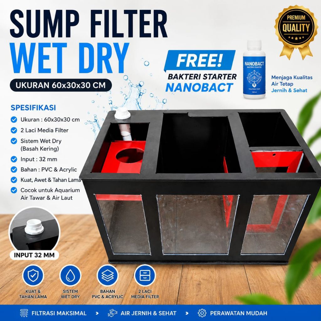 sump filter 60cm,filter bawah,filter aquarium