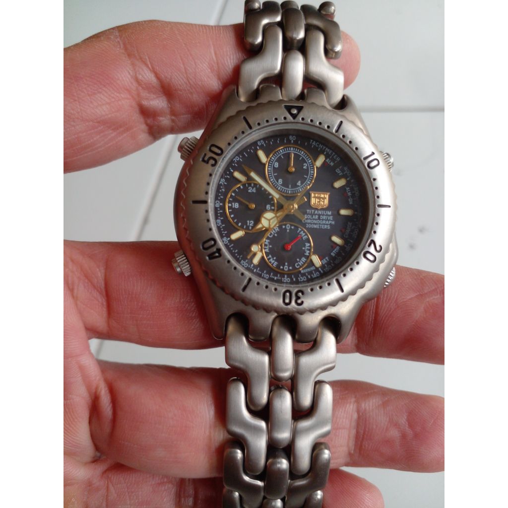 JAM TANGAN PRIA ELGIN USA CHRONOGRAPH SOLAR TITANIUM original seken preloved